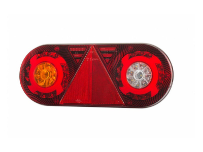 Lampa zespolona tylna z trójkątem odblask. HOR 105, STELLA, diodowa 12/24 V, lewa (6-funkcyjna, przewód okrągły 6x0,5 mm2, długość 2 m)